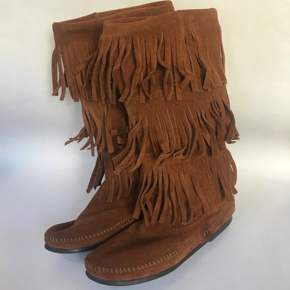 Minnetonka 3-Layer Fringe Boot Moccasin - Picture 3 of 8